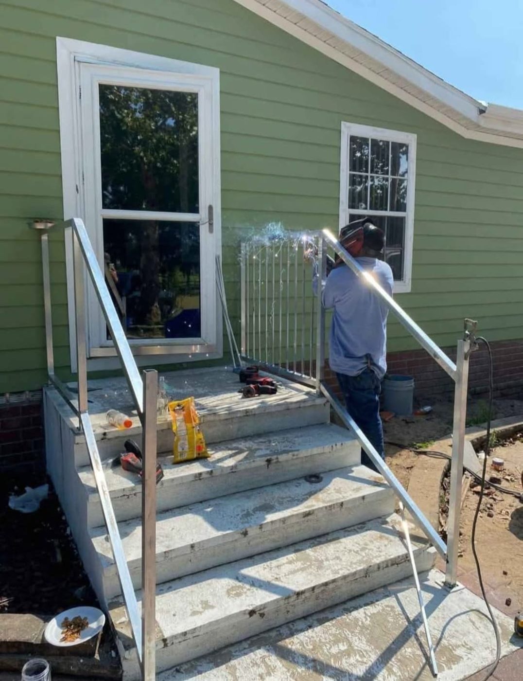 Step handrail installation