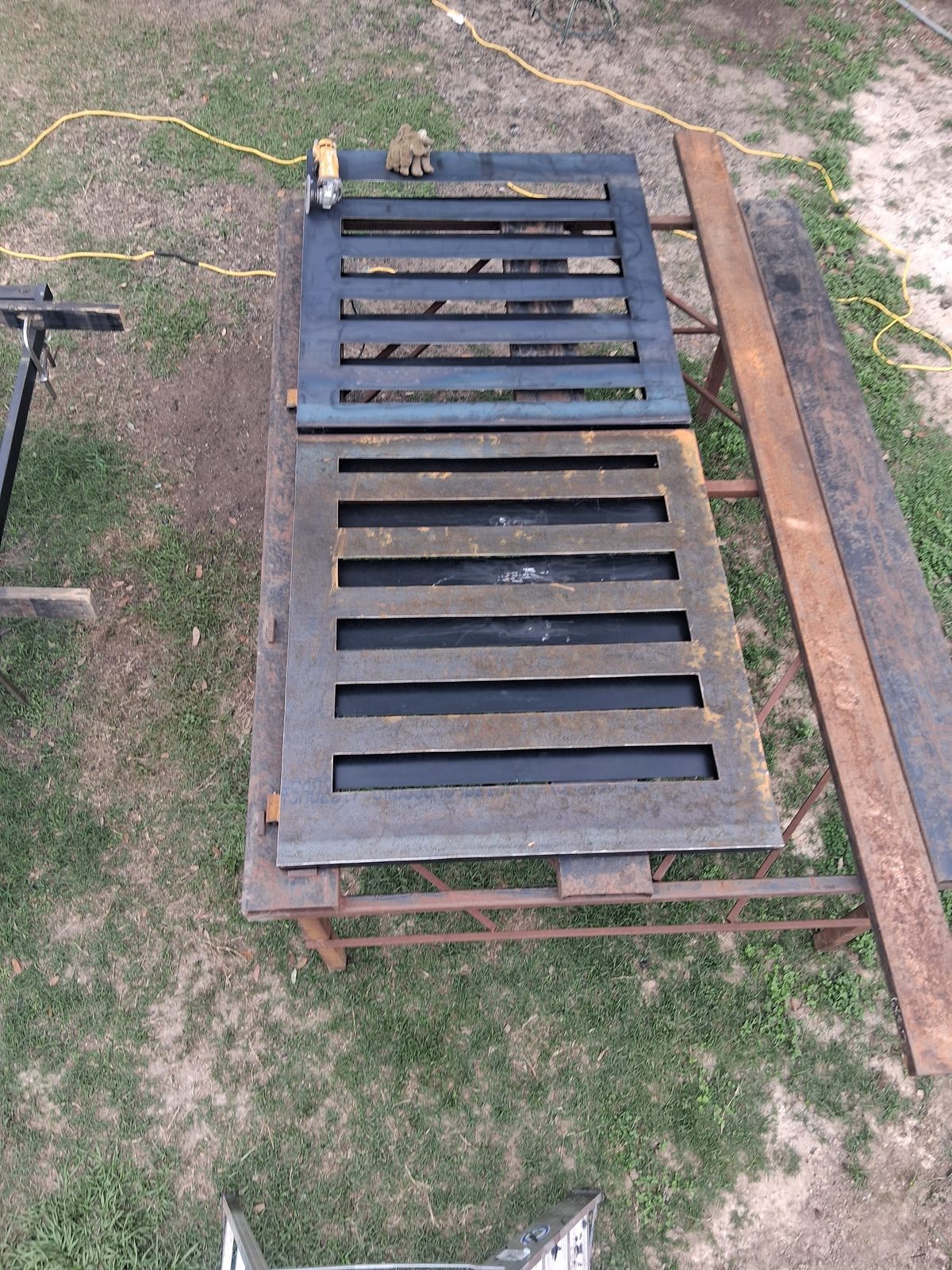 Steel gate panel being welded in the Affordable Texas Steel shop in Magnolia, TX